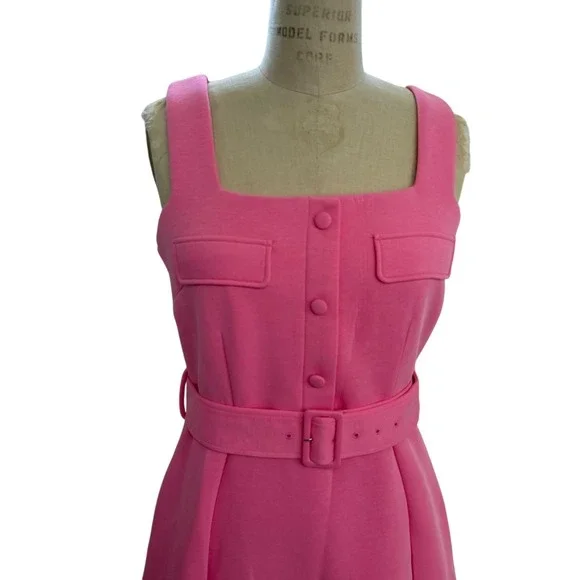 Tuckernuck Atlantic Pacific Pink Square Neck Elle Belted Midi Dress Size M - Picture 2 of 11